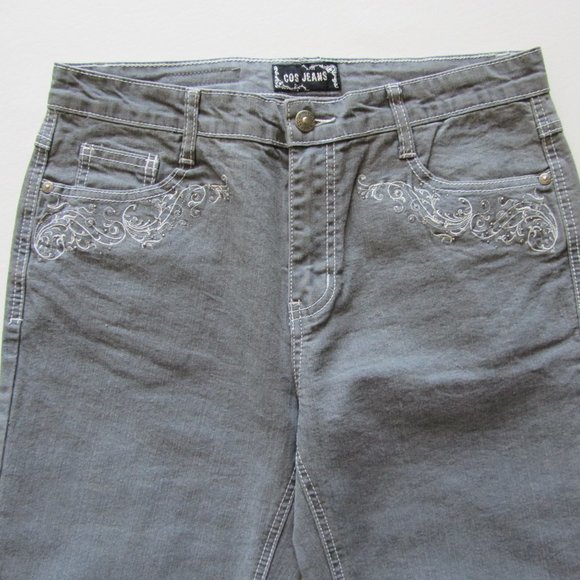 New Women’s COS Jeans Med Rise Gray Embroidered Flap Pockets Jeans size 10 - Picture 6 of 12